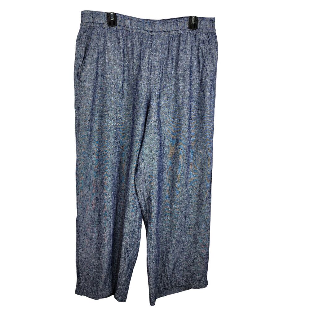 Old Navy Women High Waisted Linen Blend Wide Leg Pants Chambray Blue Large Beach